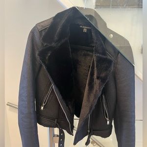 Zara Fur-lined Cropped Moto Jacket